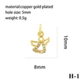 Detailed specs of copper gold plated angel pendant with size 10x8mm and 5mm hole - Gold Angel Type H (P05816-H-1)