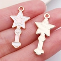 Golden enamel magic wand charms with pink and white filling for DIY jewelry making - Pink Anime Magic Wand (17513)
