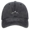Smoke grey washed cotton baseball cap featuring minimalist mountain peak embroidery - Adjustable Free Size / Black