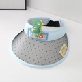 Light blue children's sun hat with a green cartoon dinosaur and breathable mesh brim - UV Color Changing / Color Changing-Blue Dragon