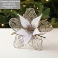 Champagne gold artificial poinsettia flower with glitter mesh petals for Christmas DIY - Champagne