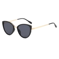 Gafas de sol ojo de gato negras clásicas con patillas finas de metal dorado - Montura Negro Oro Lentes Negro Gris