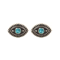 Cartoon evil eye stud earrings with gold lashes and blue crystal center - Evil Eye Aqua Blue Stone