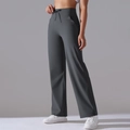 Detail of high waist drawstring athletic pants with functional side curved pockets - S / Extended Bottom / Dark Gray