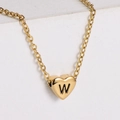 18k gold plated heart pendant necklace with black engraved letter W on fine chain - Letter W