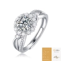 Anillo ajustable de plata 925 con halo de Moissanita y diseño de banda dividida - Estilo Halo de Vástago Giratorio (Con Certificado GRA)