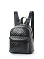 Minimalist black faux leather backpack with V-shaped quilting and star print details - Black