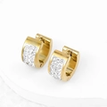 Pendientes de aro minimalistas de acero inoxidable dorado con circonitas blancas - Incrustación