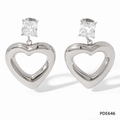 Boucles d'oreilles cœur en argent avec pierres de zircone au design minimaliste - Argent Zircon Blanc (PDE646)