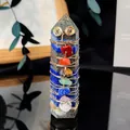 Lapis Lazuli hexagonal crystal point wrapped in gold wire with seven chakra stones - Lapis Lazuli