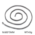 Polished silver stainless steel square pearl link necklace in 600*5mm size for men and women - 600x5mm / Oxidized Black