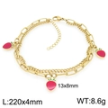 Double-layered 18K gold plated stainless steel anklet featuring pink strawberry charms - Double Layer Strawberry Style (KJ4510-ZG)