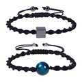 Detail showing two-piece adjustable woven bracelets with black and blue stones - Set-3