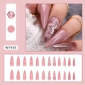 Unghie finte stiletto rosa autunno con glitter e decorazioni a stella per manicure - Acero Dolce (W1488)
