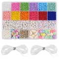 Kit gioielli fai-da-te con 24 scomparti di perline colorate 3 mm e fili elastici - Set da 24 Griglie con Perline da 3mm
