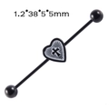 Black industrial barbell piercing with heart and cross design, 1.2*38*5*5mm size - Black - Heart Cross