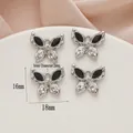 Silver butterfly pendant with black and clear rhinestones 18x16mm for DIY jewelry - 757-3# Silver - Black/Clear Zirconia