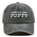 Detailansicht der dunkelgrauen Baseballkappe mit weißer World's Best Poppy Bestickung - Verstellbar / Armeegrün