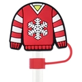 Christmas sweater silicone straw cover in red and white colors for 10mm straws - Snowflake Christmas Sweater