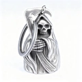 Retro stainless steel Grim Reaper bell pendant with a vintage silver finish and scythe detail - Steel Color (Pendant + Key Ring)