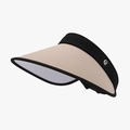 Chic beige woven sun visor with black trim and a decorative silver metal logo detail - Adjustable / Khaki