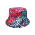Détail du motif graffiti abstrait coloré sur le chapeau bob d'été en toile pour homme - Style Abstrait Rouge Bleu Cyan Orange (C)