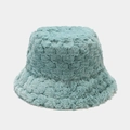 Minimalist thick plush bucket hat in light teal blue with warm faux fur texture - M (56-58cm) / Green