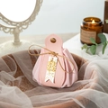 Pink leather wedding favor candy bag with golden button and Double Happiness tag - Pink with Xi Tag