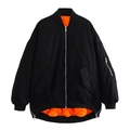 Detail of black flight jacket featuring orange lining and functional utility sleeve pocket - S / Black