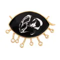 Gold-plated copper evil eye charm with black enamel inlay and clear zircon fringe - Black Texture Eye M9168641-Black