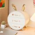 Three-layer cream desktop organizer with bunny ears and cartoon drawer handles - Luxury Gold Milk White (with 6pcs 3D Stickers)