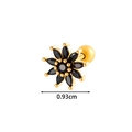 Golden flower stud earring with black zircon stones and screw back, size 0.93cm - Black Flower Gemstone Style