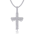 Hip hop silver dripping cross pendant necklace paved with white zircon stones - Artistic Flow Cross