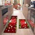 Two-piece Christmas kitchen mat set with red wood grain and Merry Christmas design - Small / Red Wood Grain Christmas Style