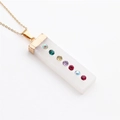 Minimalist gold necklace with a rectangular crystal pendant and seven colorful rhinestones - NSN0277 / Gold/White/Multi-color