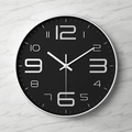 30cm silent wall clock with black matte dial, silver frame and 3D numeric display - Type A Large Numbers Black Face Silver Case