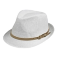 White woven straw panama hat with khaki leather belt and golden buckle for summer - One Size(58cm) / Cream