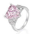 Luxurious heart-shaped pink zircon ring with silver-tone band and pavé setting details - US 6 / Pink Zirconia