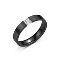 Minimalist black brushed titanium ring with center square zircon on white background - US 5 / Black