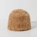 Detailed view of the thick brown plush faux fur bucket hat with warm soft texture - M(56-58cm) / Khaki