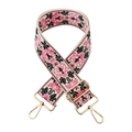 Adjustable 5cm wide ethnic shoulder strap with pink floral embroidery and gold hooks - Gold Buckle / Rose Pink Green Coffee