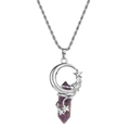 Tiger eye and amethyst hexagonal pillar necklace with silver moon and star wire wrap - Amethyst / Silver Chain