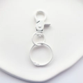 Matte white painted metal lobster clasp keyring with circular snap ring hardware accessory - White
