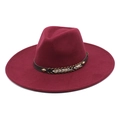 Detail of burgundy jazz hat with brown leather band and golden diamond studs - M(56-58cm) / Burgundy