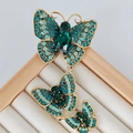 Three-piece vintage butterfly brooch set with emerald green crystals and blue rhinestones - Triple Butterfly Drop-Green