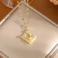 Elegant gold titanium steel necklace with square geometric pendant set in a gift box - A0109 Gold Quadrilateral