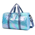 Blue holographic cylinder travel bag with gradient finish and adjustable shoulder strap - Holographic Blue