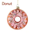 Detailed view of pink 10cm glass donut ornament with colorful beads for Christmas tree - Donut / Pink