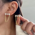 Élégantes boucles d'oreilles chaînettes dorées 18K serties de zircons cubiques clairs - Clous d'Oreilles Chaîne en Zircone Dorés