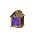 Hanging wooden Christmas cabin with blue LED light featuring snowflake and tree cutouts - Snowman / Medium (7x7x9cm)